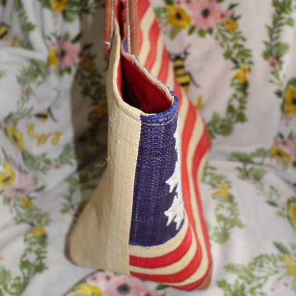 American USA Flag Beach Tote Bag by LeCamptain Natural Fibers 21" x 13" Vintage - Picture 10 of 10